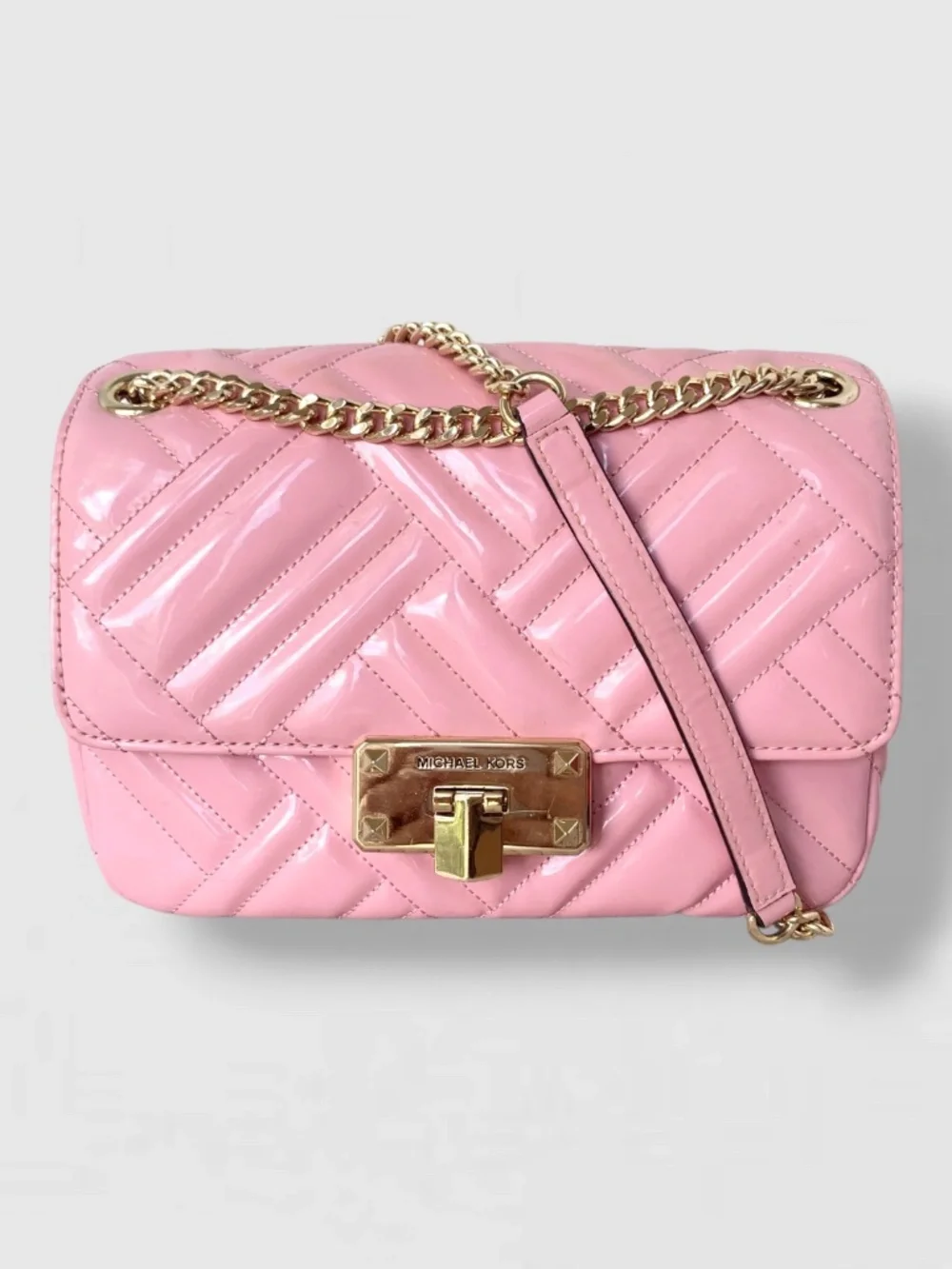 Michael Kors Peyton Pink Quilted Patent Leather Crossbody